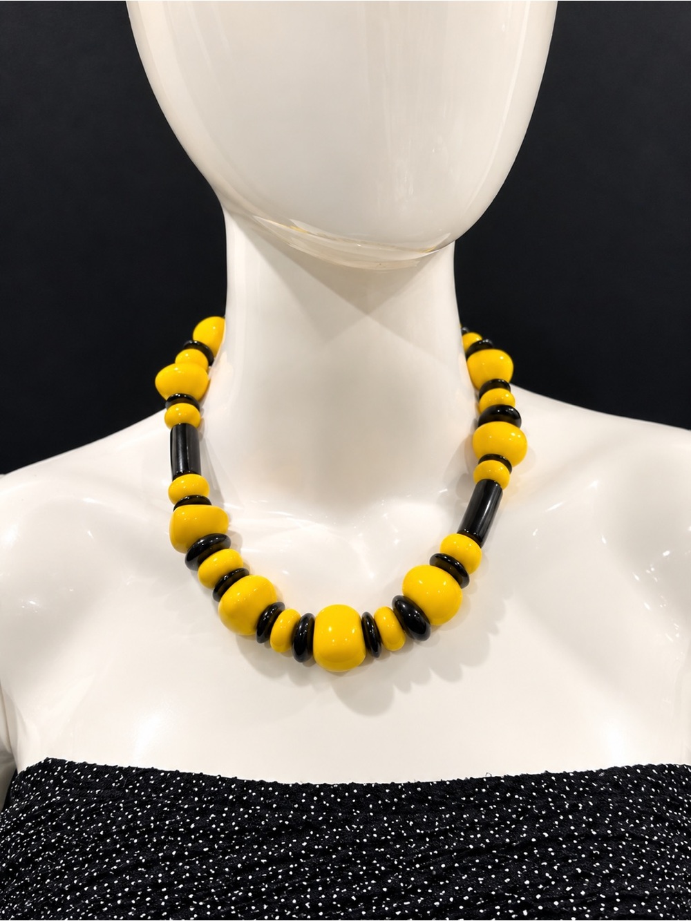 Vintage AJC 1980s Chunky Yellow Black Statement Necklace 18”